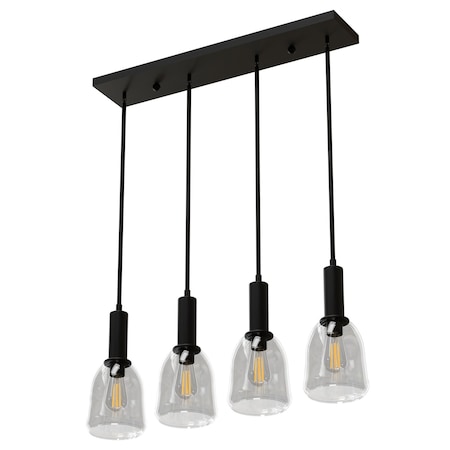 Ambiate Talia Quad 4-Lght Linear Pndnt Fixture, Blk, Clr Glass Shades, Adjustable, 4 E26, 40W Max, Dimmable AL10019P4